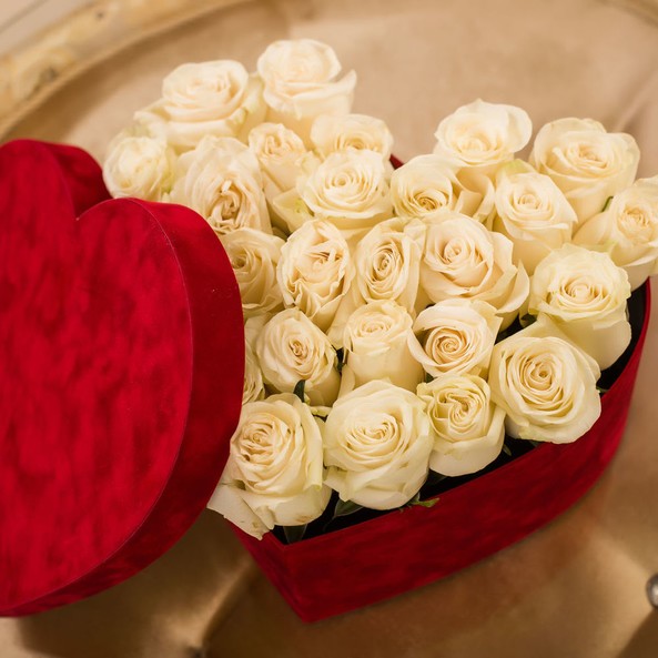 Сердце "25 белых роз"