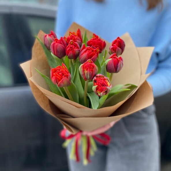 11 красных тюльпанов
