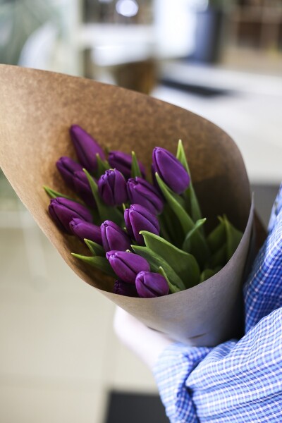 13 фиолетовых тюльпанов